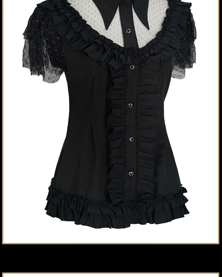 Cat Highness - Gothic Lolita Shirt Black Flounce Hem Short Sleeve Shirt
