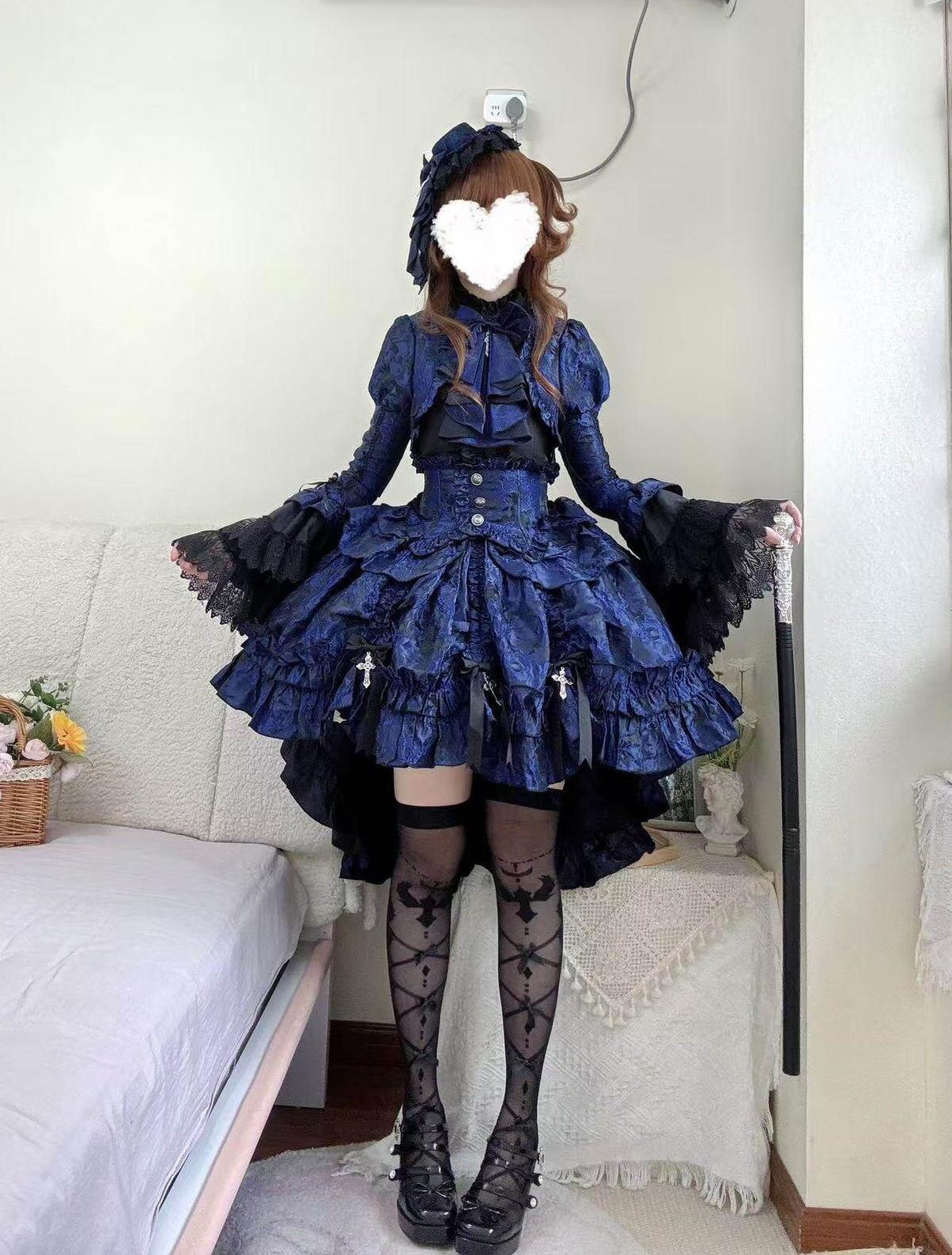 Gothic Lolita Corset Dress Set, High-low Hem & Cross