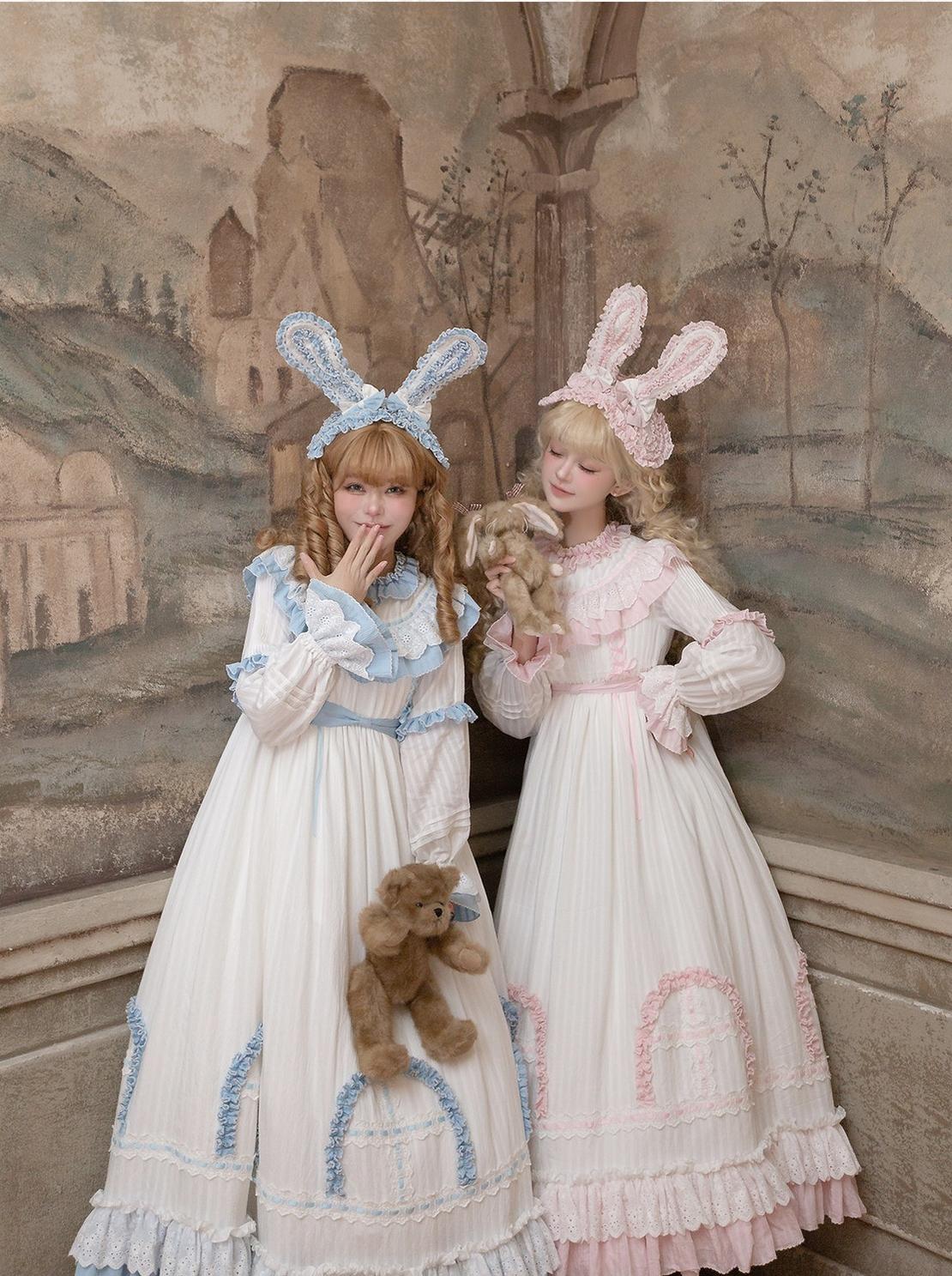 Lilian - Classic Lolita Doll-like Dress, Bunny Ear Hairband (Pink / L M S XS) 44881:825406