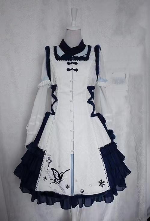 Chess Story~Return to the Dust~Qi Lolita Vest Coat JSK S white-blue coat dress 