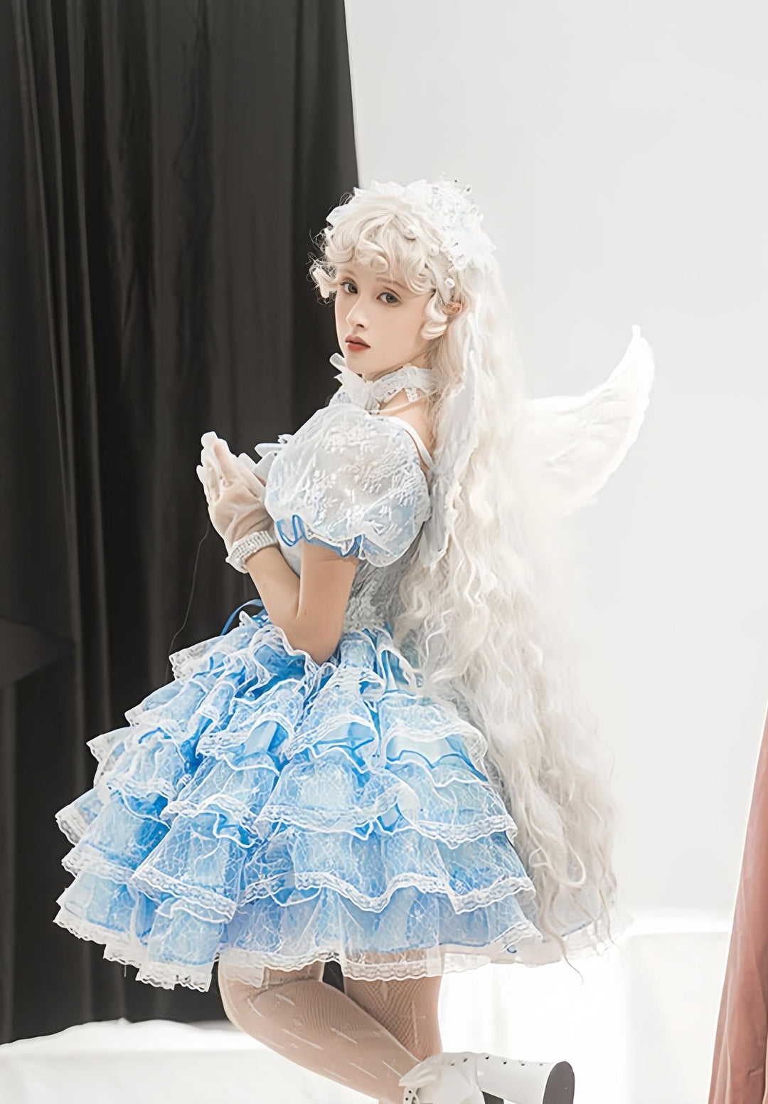 Daydream Whisper~Shisan District~Wedding Lolita OP Suit with Angel Demon Wings