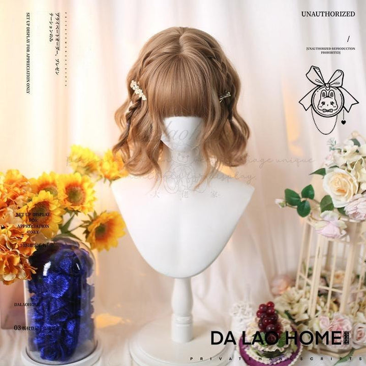 Dalao Home~Kawaii Short Curly Lolita Wig with Bangs Chestnut Sweet - Milk Tea Champagne