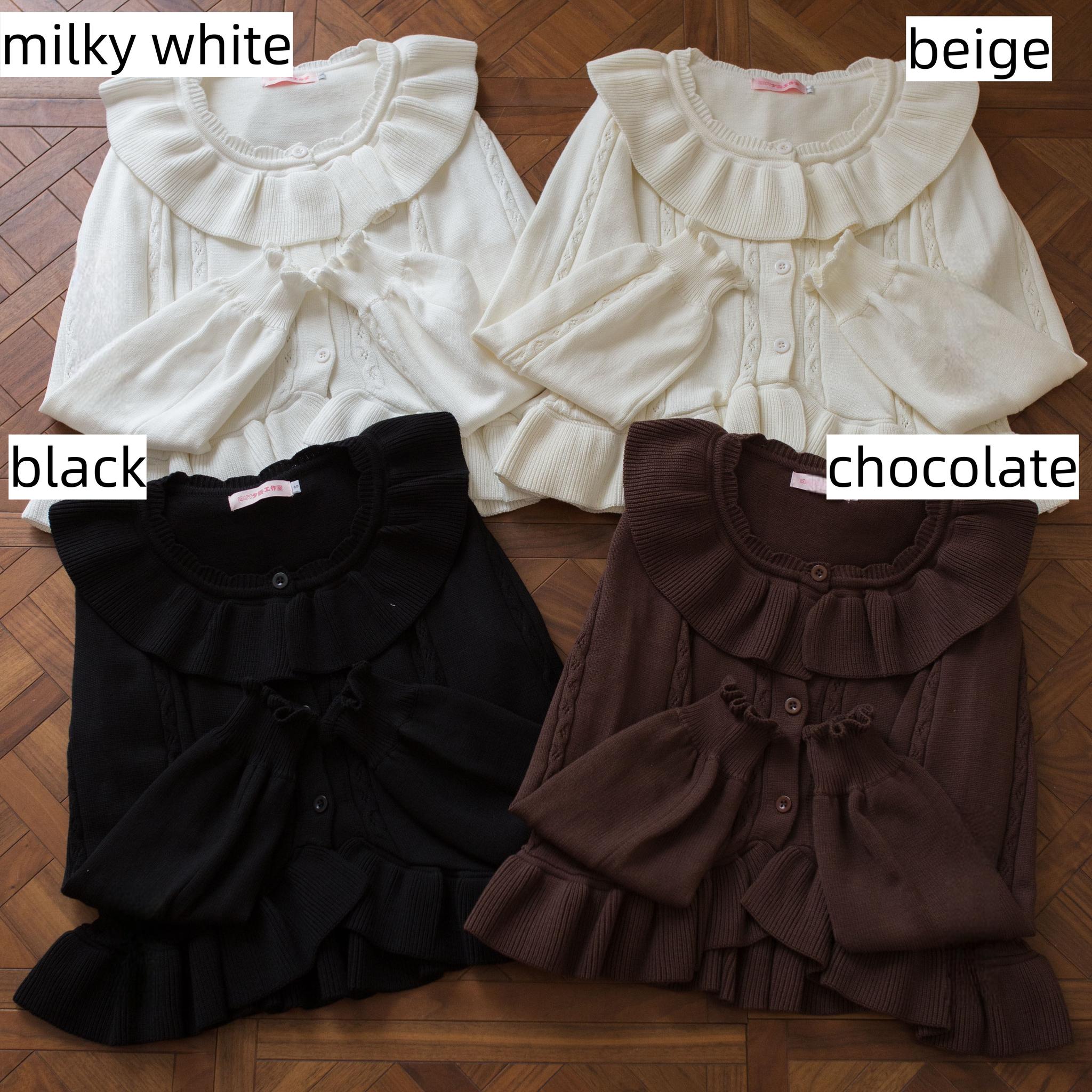 Hot Chocolate - Solid Lolita Cardigan, Ruffle Details (Beige Black Chocolate / L M S) 44516:811930