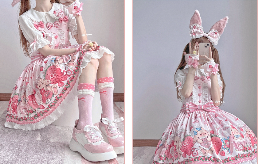 Polaris Lolita~Rabbit Berry Gift Box~Sweet Lolita Salopette and Dress Set   