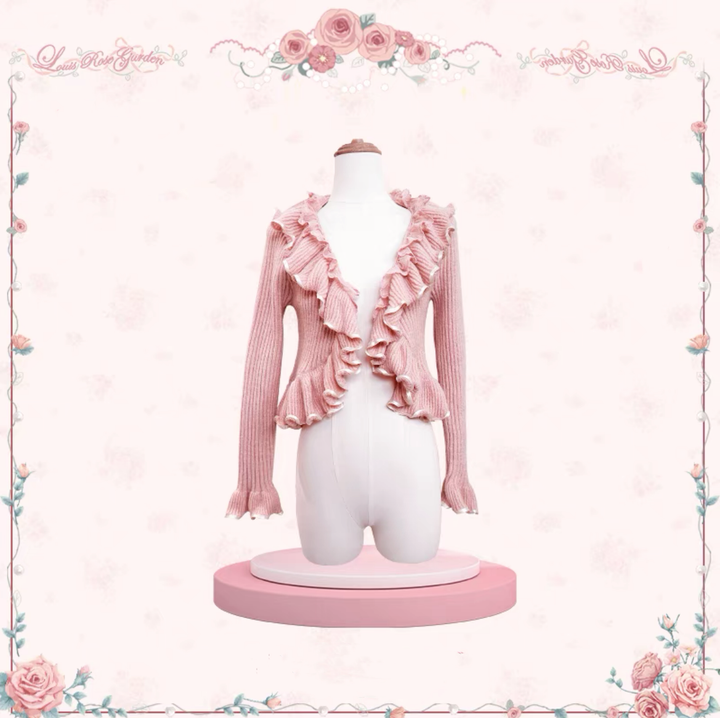 Mademoiselle Pearl~Rose Garden~Elegant Lolita Dress Bridal Floral Dress XS Cardigan (pink): Ribbon cardigan 
