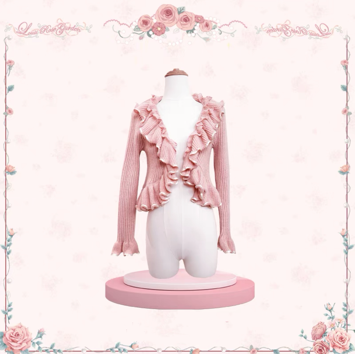 Flower and Pearl Box~Rose Garden~Elegant Lolita Dress Bridal Floral Dress XS Cardigan (pink): Ribbon cardigan 