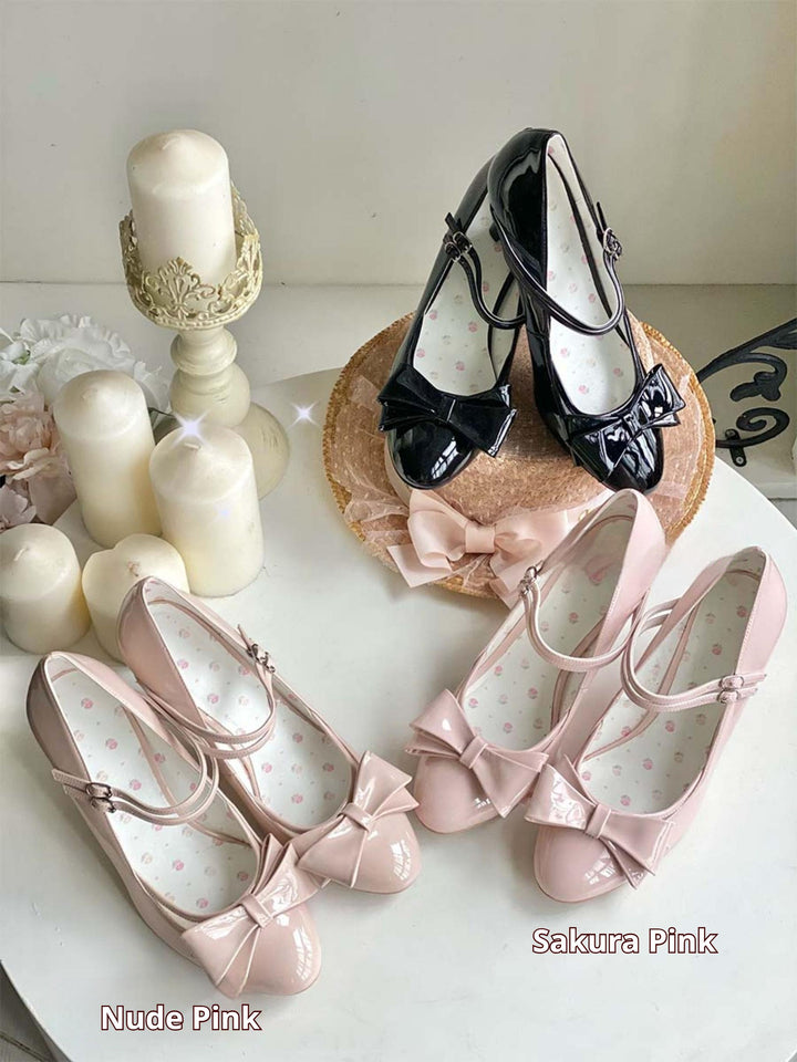 Pure Tea For Dream~Coco Sweet~Elegant Lolita Shoes Pointed Toe Heels with Bow 42298:740633