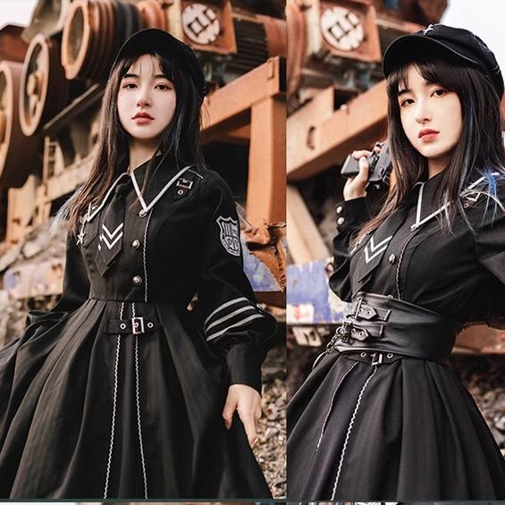 (BFM)With Puji~Devoted War Machine~Military Lolita Black OP Dress and Cloak   