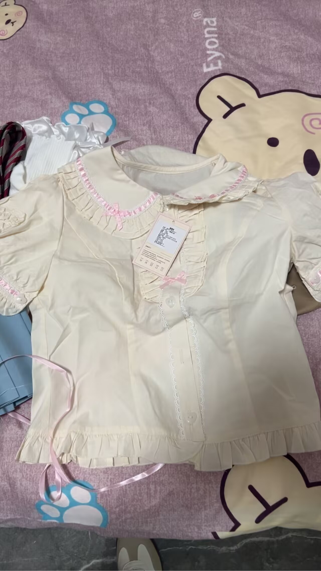Mewroco~Little Frosty~Kawaii Lolita Summer Blouse Multicolors S ivory x pink shirt( 100% cotton cloth) 