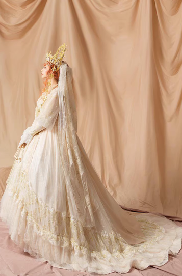 Quaint Lass~Gorgeous Wedding Lolita Flower Trailing Dress   