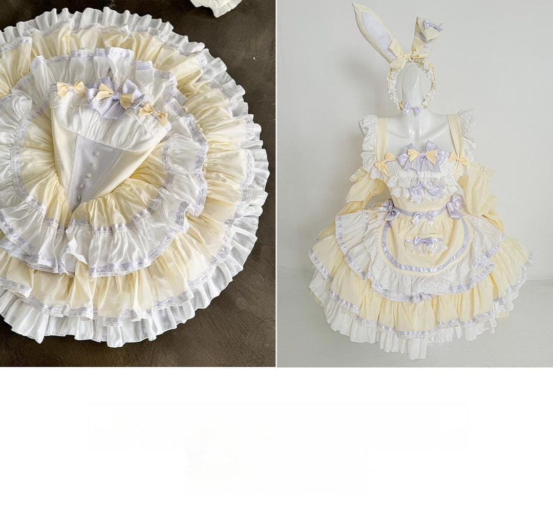 POSHEPOSE~Maid Bunny~Gorgeous Sweet Lolita OP Dress with Detachable Sleeves and Apron 41664:720530