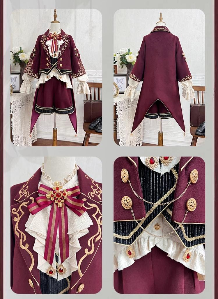 Letters from Unknown Star~Heir~Ouji Lolita Shorts Set Military Prince Lolita Coat and Blouse