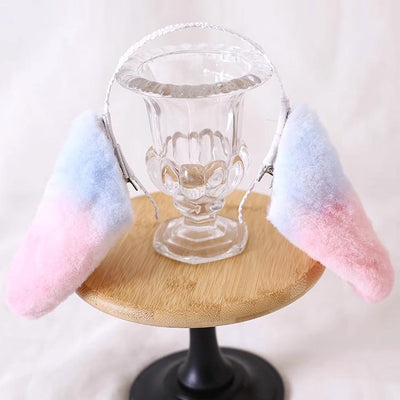 Xiaogui~Kawaii Lolita Handmade Pink and Blue Sheep Ears Headband pink-blue plush sheep ear hearband  