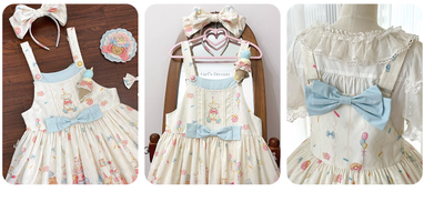 GD Lolita~Cake House~Sweet Lolita Bear Print Blue Dress Set   