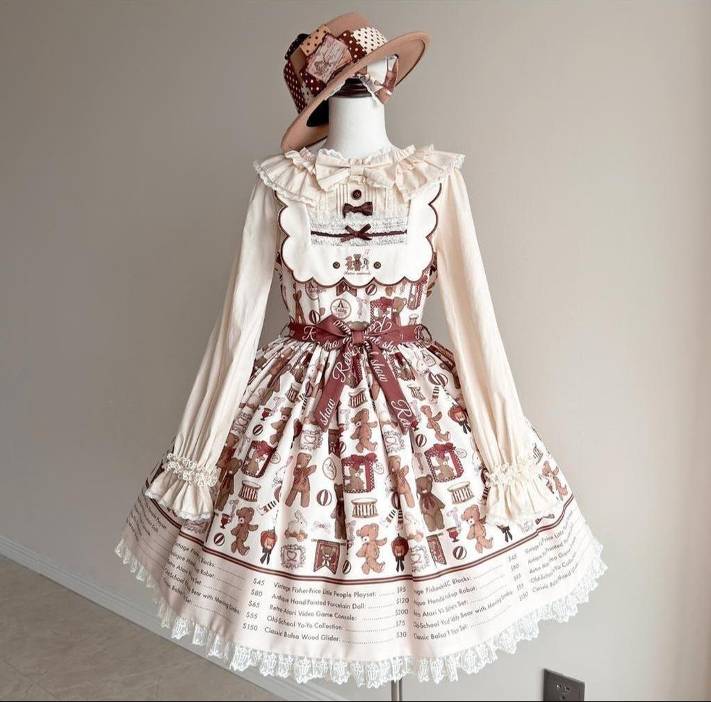 Fairyfaith - Little Bear Daily - Kawaii Lolita Embroidered JSK & OP Dress, Bear Print 44384:806366