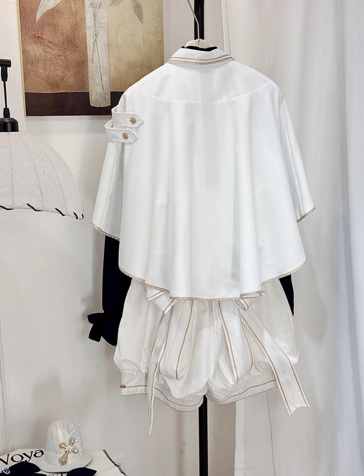 Fallen Holy Star - Ouji Lolita Ruffled Chiffon Blouse & Cape Set, Elastic Shorts 45816:863709