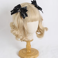 Xiaogui~Sweet Lolita Ribbon Bow Hair Clips a pair of letters black clips  