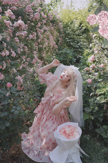 Yingtang~Berlin Rose~Plus Size Lolita Dress Puffy Trailing Floral Print   