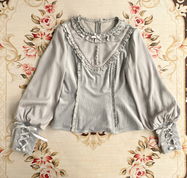 Little Dipper~Elegant Lolita Mutton Sleeve Blouse Multicolors XS light gray 