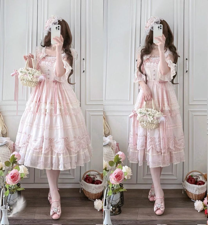 MieYe - Cherry Blossom - Pink Sweet Lolita Tiered Dress