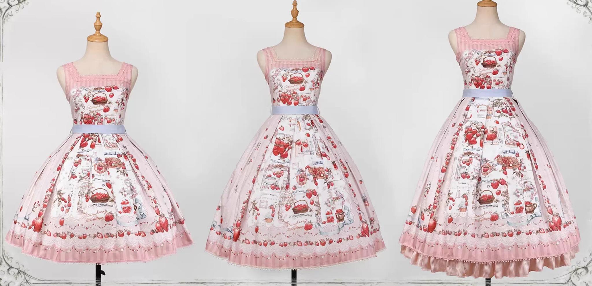 Strawberry Manor - Printed Sweet Lolita JSK Dress, Box Pleats 45025:832946