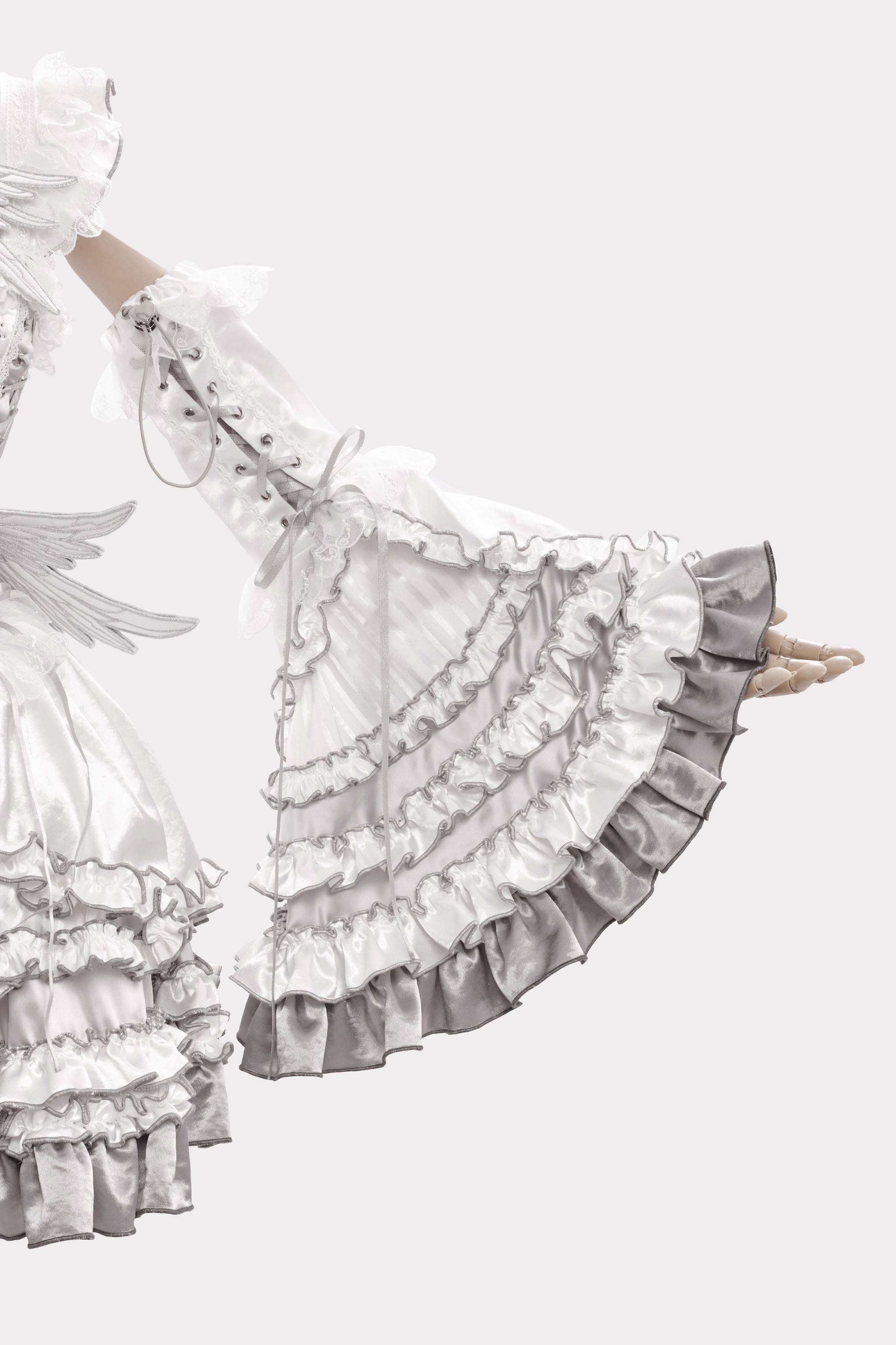 LustrE - Metallic Angel - Silver-white Punk Lolita JSK, Wing and Rhinestone Details (L M S XL XS) 44276:801947