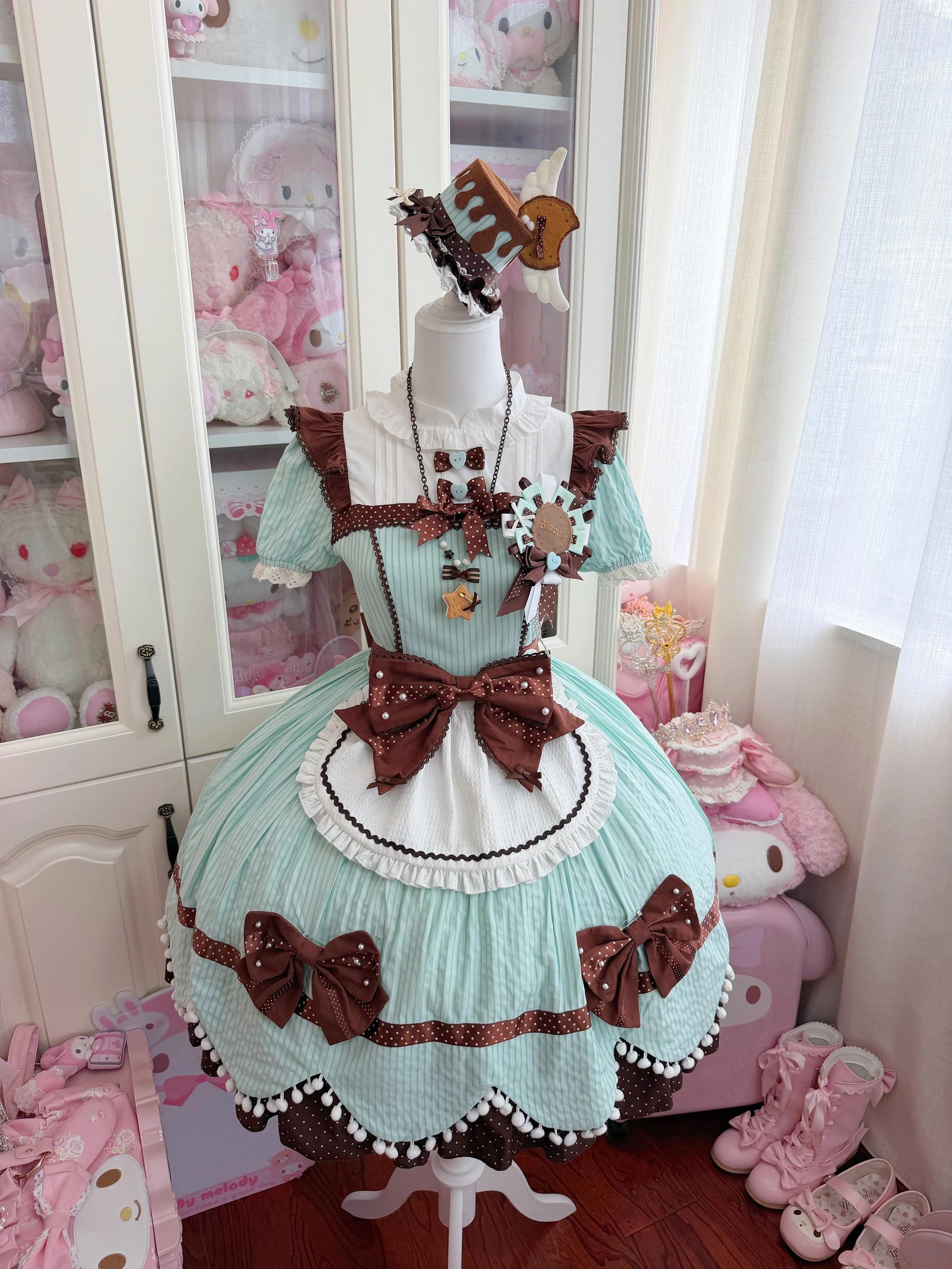 Biscuit Tata - Doll-like Sweet Lolita Dress, Detachable Chocolate Bows (L M S XL) 45852:865229