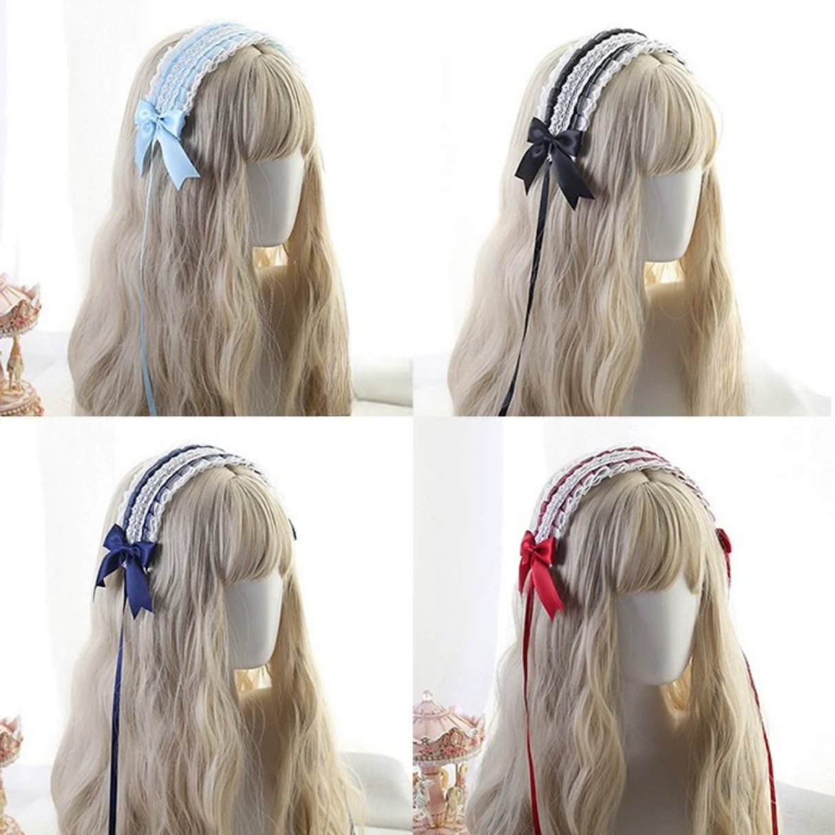 Sweet Lolita Lace Bow Headband with Clips 45829:864347