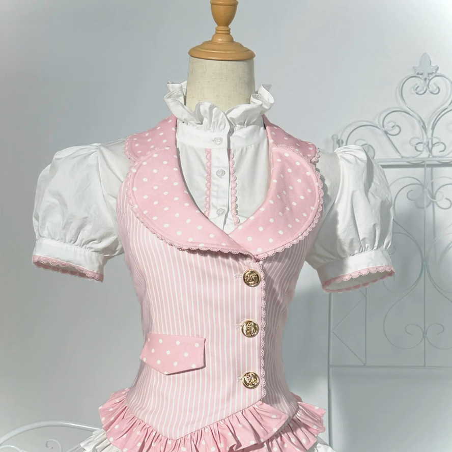 New Century Princess - Pink and Gold Old School Lolita Skirt & Vest Set 45861:866074