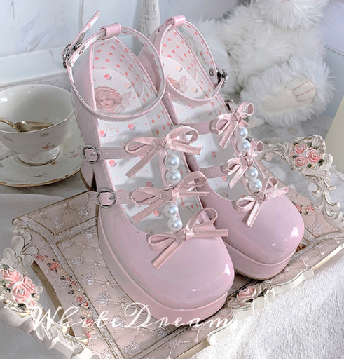 Pure Tea For Dream~Sweet Lolita Platform Pearl Bow Shoes   