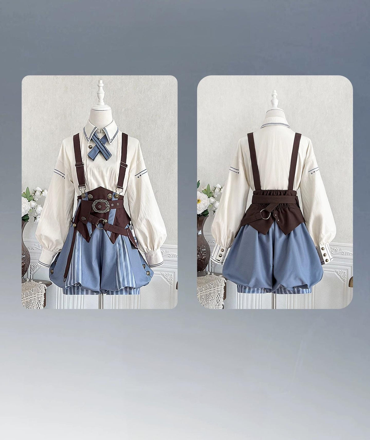 Poem of Wind & Compass - Ouji Lolita Blouse & Faux-Suspender Bloom Shorts Set 45919:868268