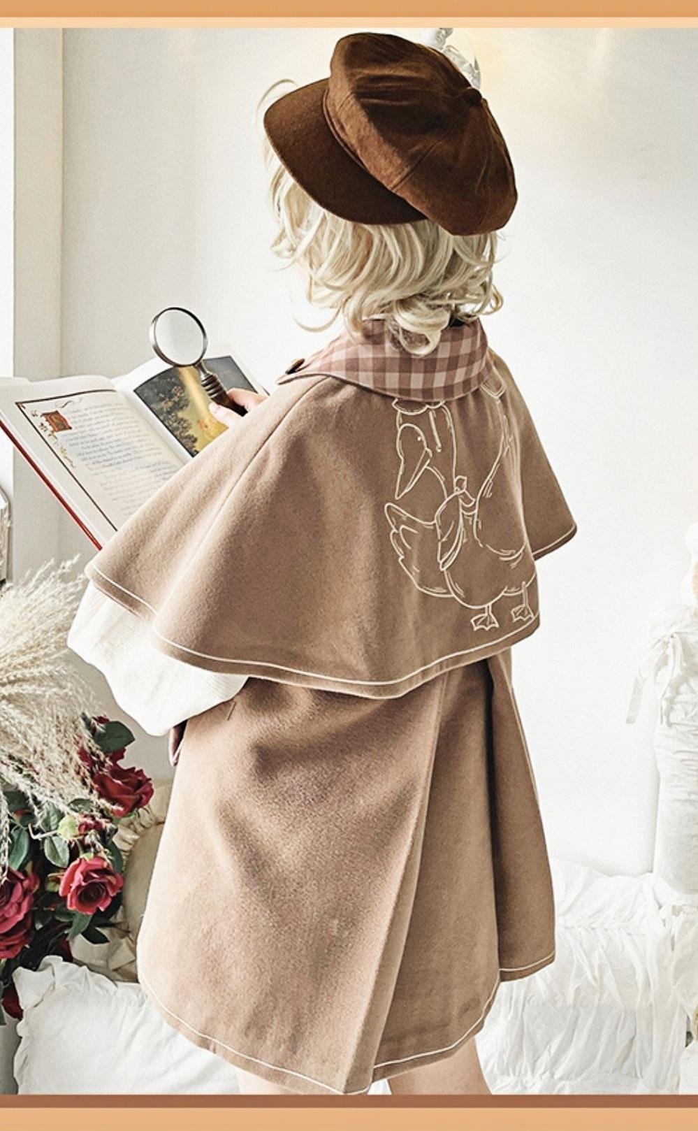 Baozizhu~Detective Goose~Autumn Winter Lolita Cape Retro Cute Woolen Lolita Coat   