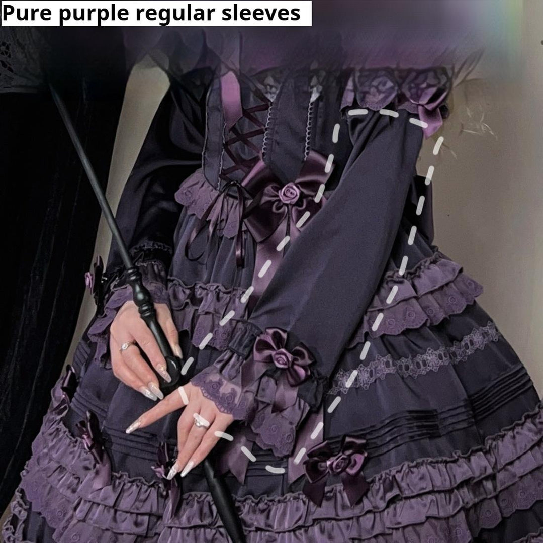 Uncle Wall Original~Stacked Black Currant~Gothic Lolita OP Dark Adjustable Lolita Dress Pre-order S Pure purple regular sleeves only