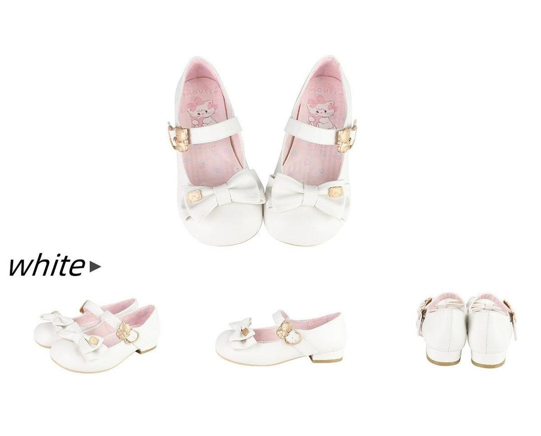 Sheep Puff~Mikko Hug~Sweet Lolita Shose Round Toe Lolitta Heels Butterfly Bow 34 White low heels