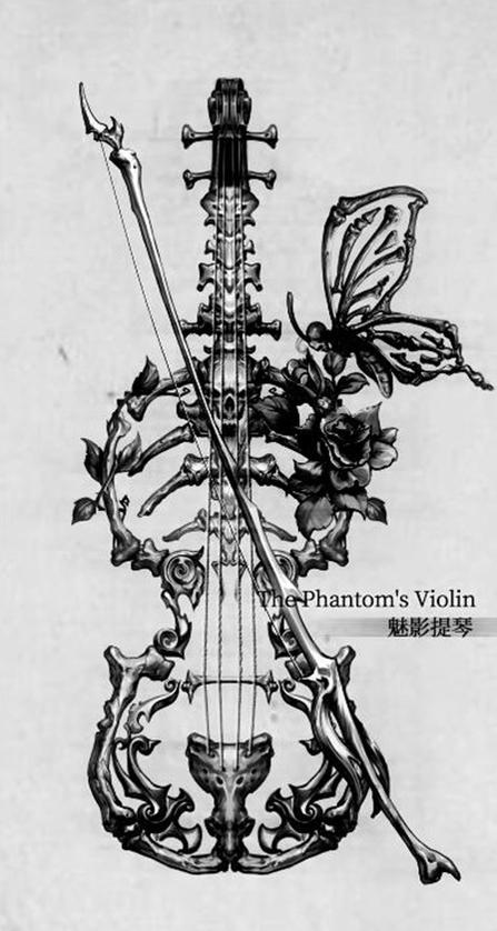 LilithHouse - Phantom Violin - Gothic Lolita Necklace, Butterfly & Bone Elements