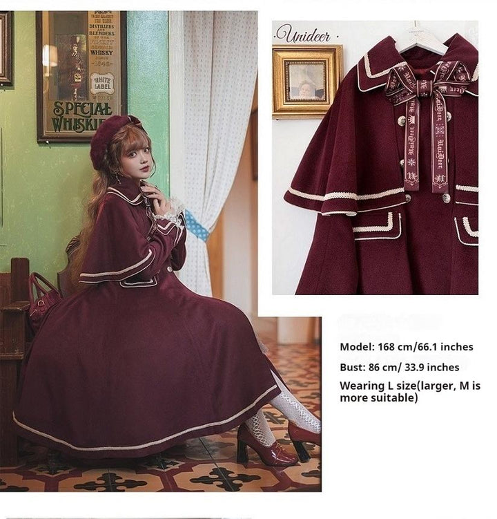 Unideer~Galaxy Traveler~Classic School Lolita Overcoat with Detachable Cape and Bow 39940:643558