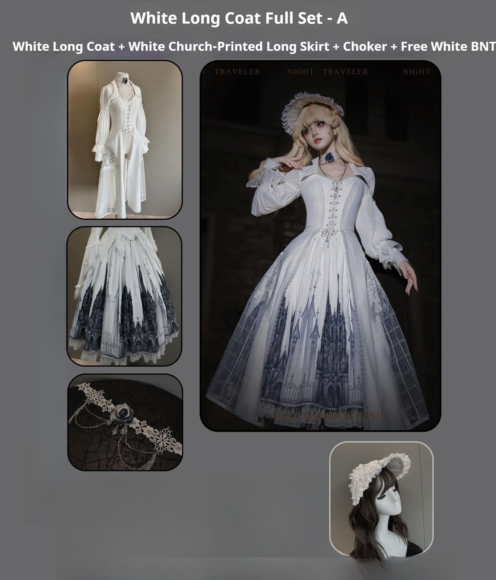 Susin Lolita - Night Traveler - Gothic Lolita Skirt Outfit Long Coat Shirt and Bustier Set (L M S XL) 42118:727545