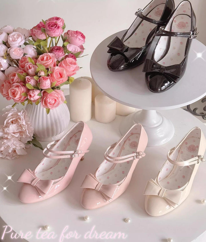 Pure Tea For Dream~Coco Sweet~Elegant Lolita Shoes Pointed Toe Heels with Bow 42298:740630