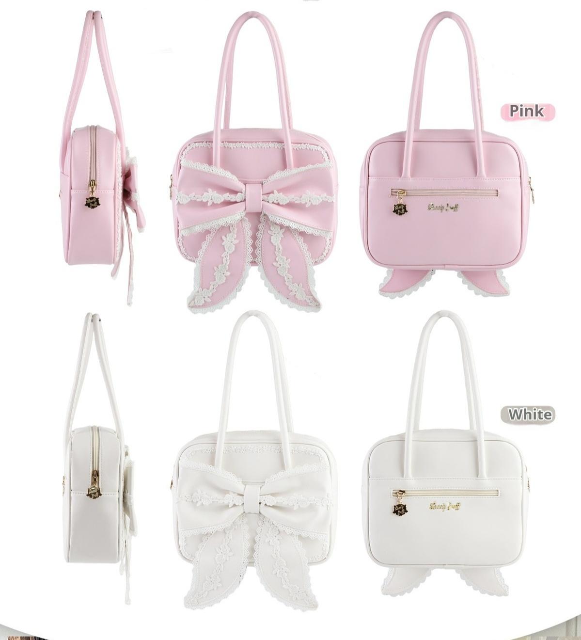 Sheep Puff - Old School Lolita Bag, Ear-Like Bow & Floral Lace
