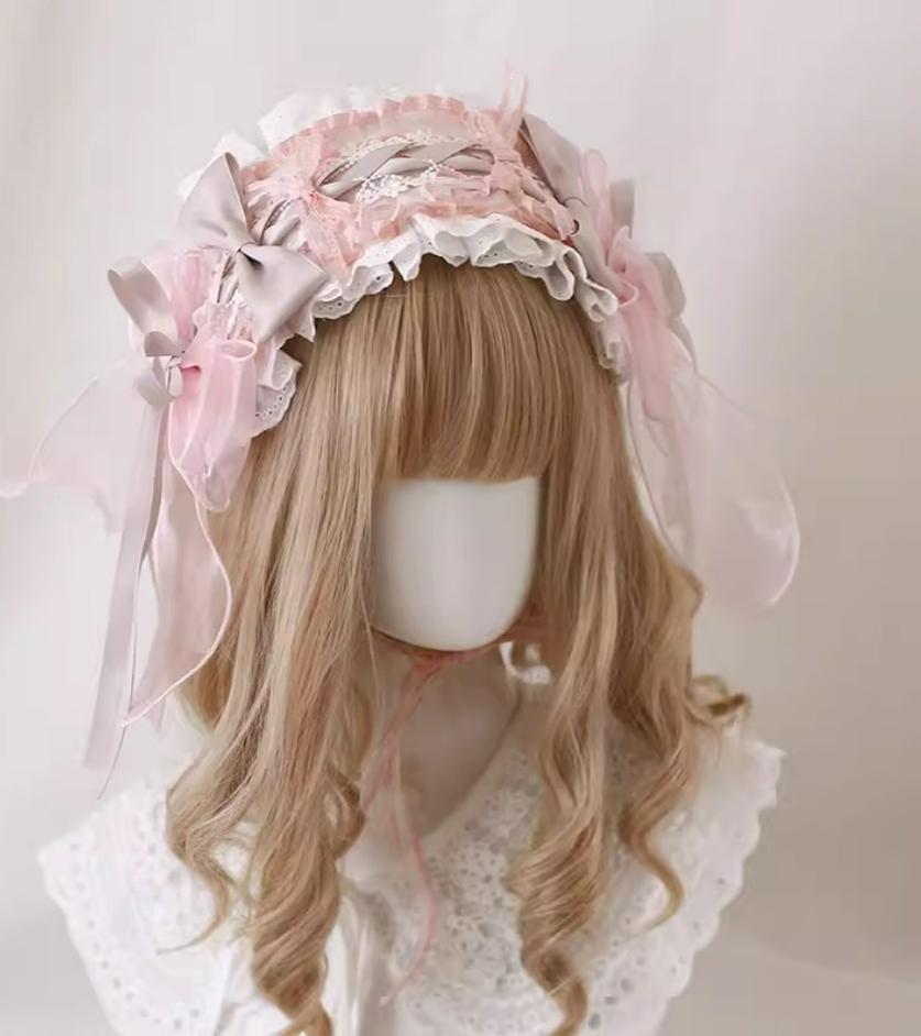 Xiaogui~Four Seasons Floral~Sweet Lolita Headdress Bow Lace KC Top Hat organza hairband  