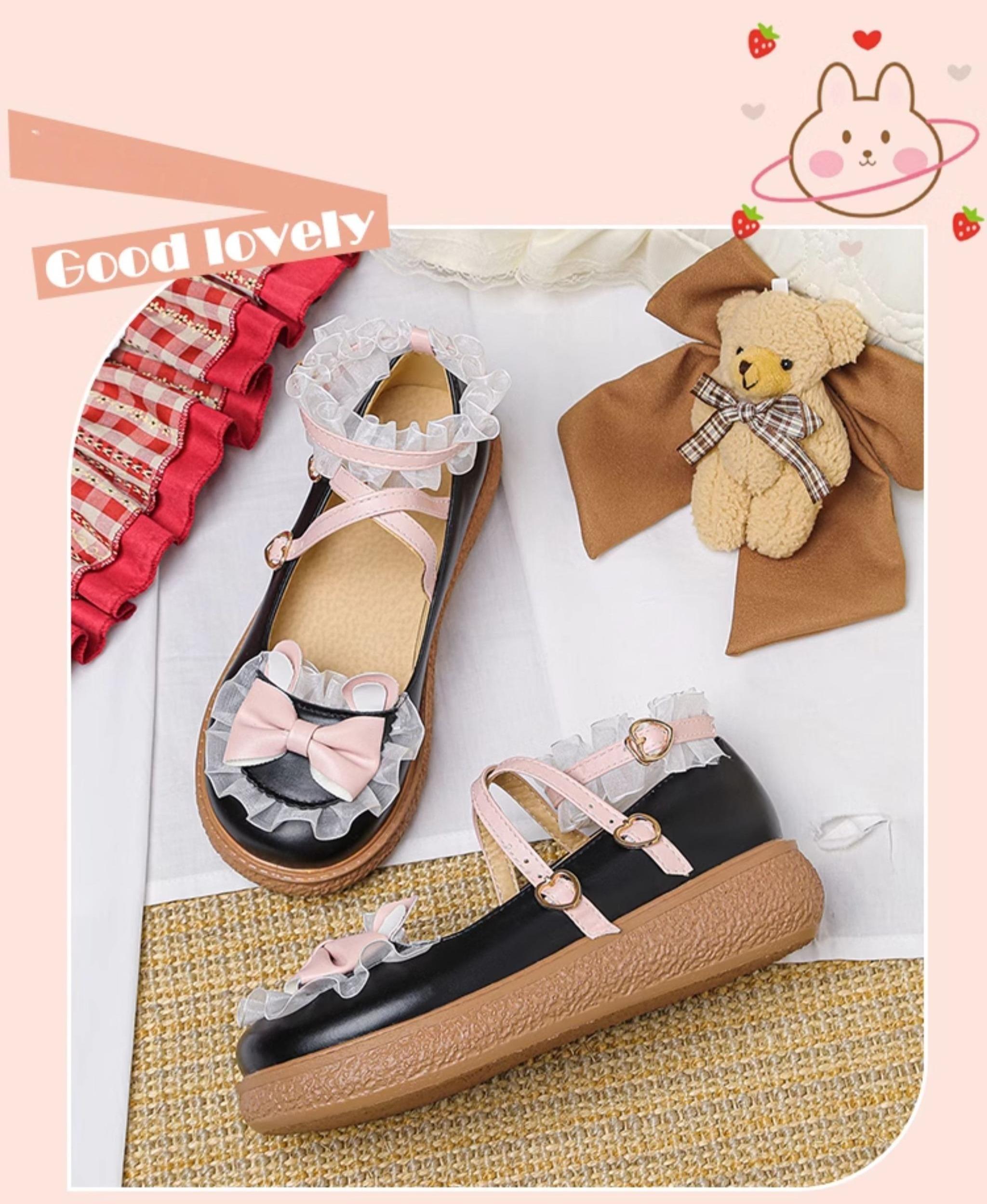 Yana - Sweet Bunny - Sweet Lolita Flat Shoes with Ear and Bow Decorations Black 30