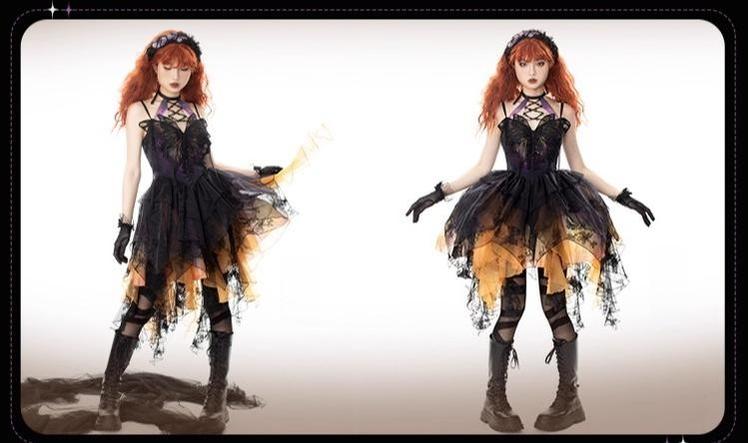 Urtto - Dead Leaf Butterfly - Chiffon Gothic Lolita JSK, Irregular Tiered Skirt 44352:804272