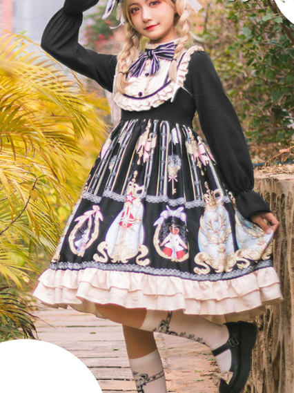 Niu Niu~Easter~Plus Size Black Long-sleeve Vintage Lolita OP   