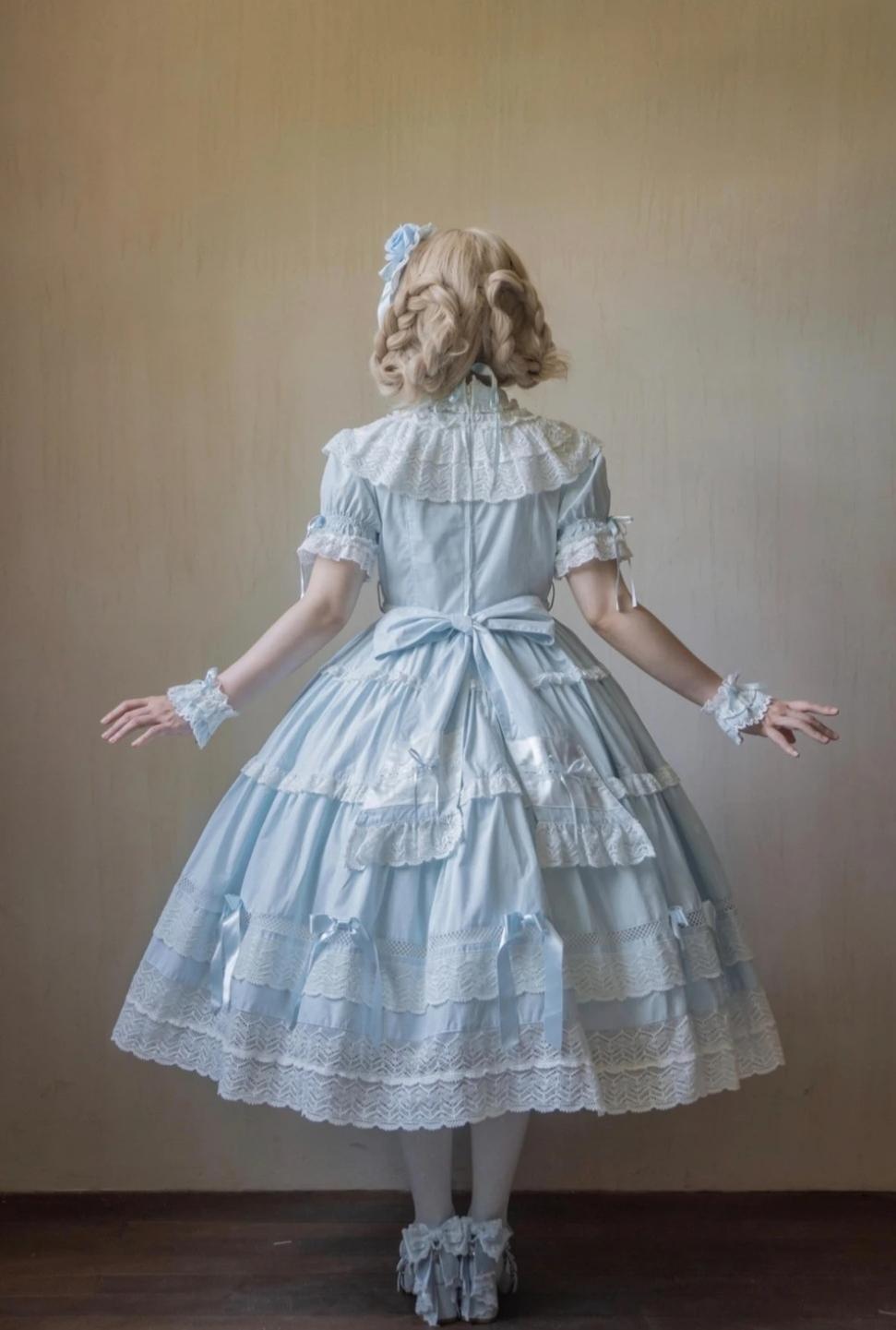 Edelburg Rose - Old School Lolita Cotton OP Dress Set, Detachable Sleeves 45685:859154