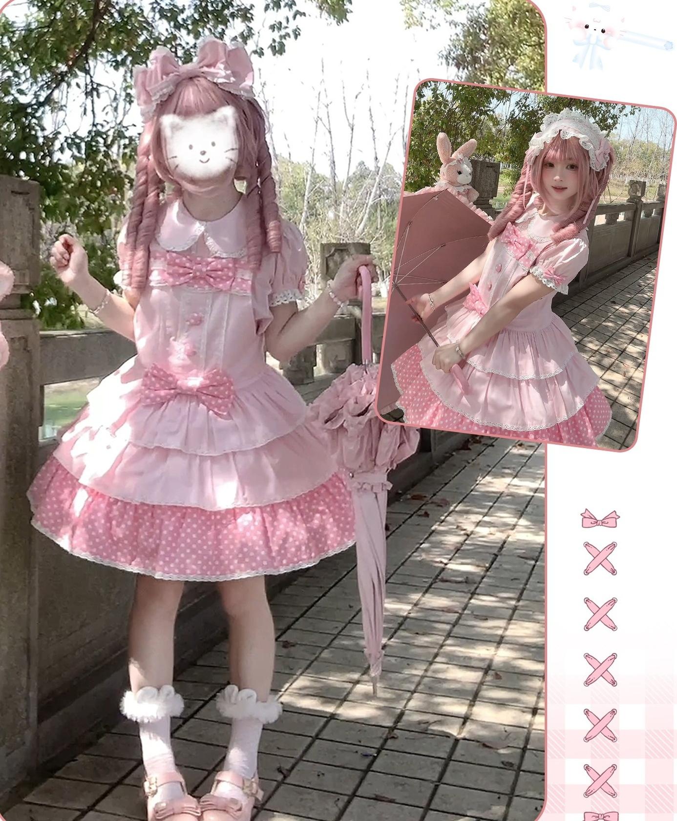 Sweet Dream Sheep - Polka Dot Tri-Hem - Cotton Sweet Lolita Salopette, Peter-pan Shirt