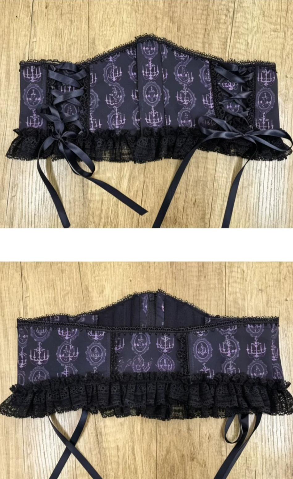 Clara Table - Dark Sweet Lolita SK & JSK Dress Set, Candelabra Tableware Print (Black / Pink / 2XL L M S XL) 45979:870399