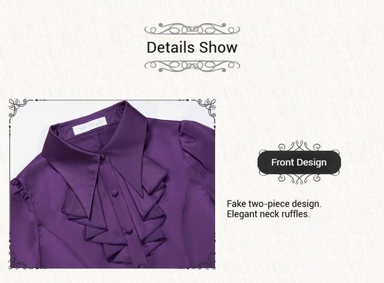 With PUJI~Thorn Night~Gothic Lolita Satin Shirt Solid Color Fake Two-Piece Blouse 42764:756771