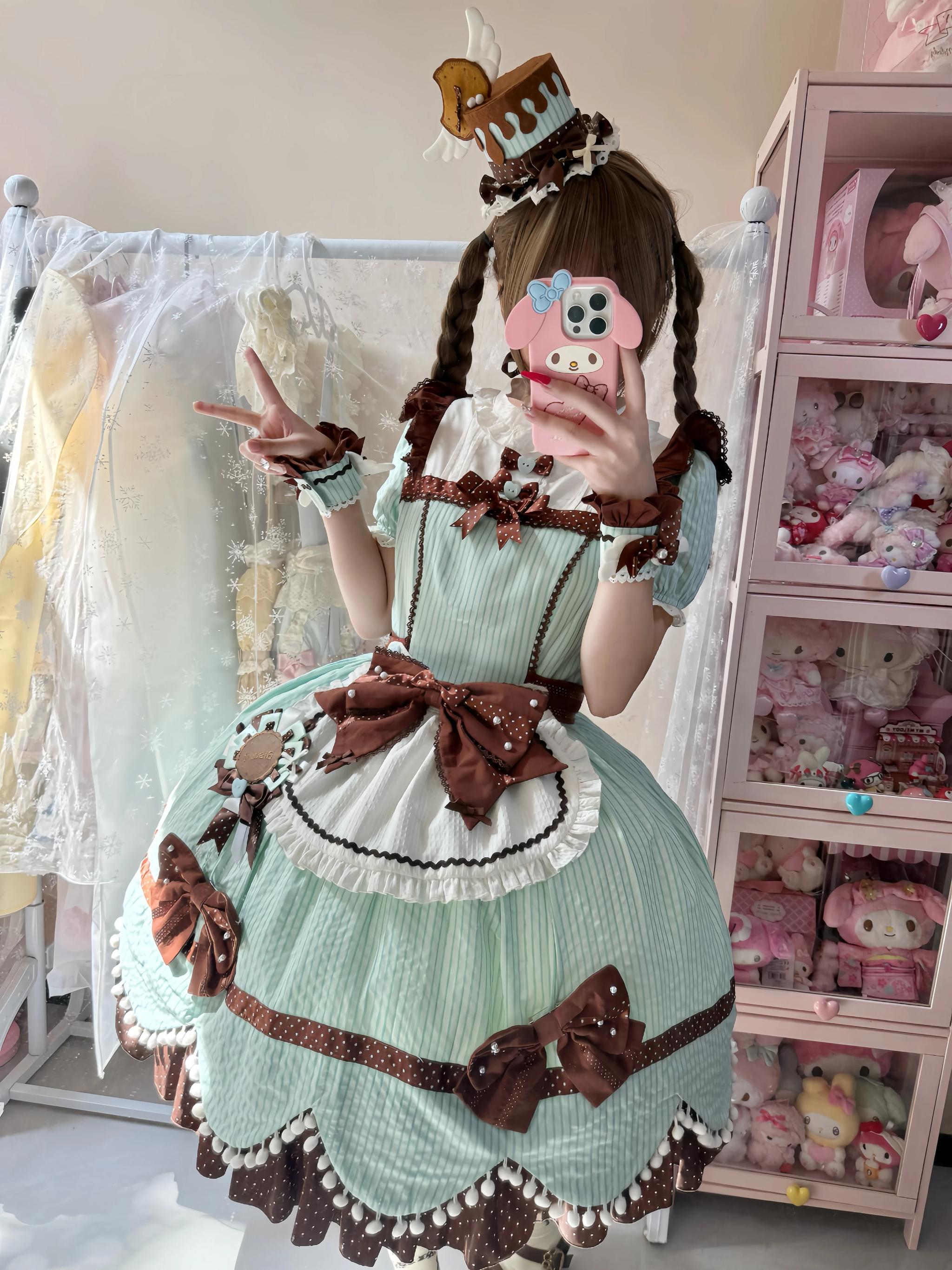 Biscuit Tata - Doll-like Sweet Lolita Dress, Detachable Chocolate Bows 45852:865158