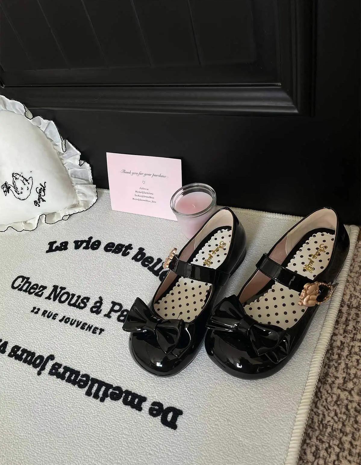 Sheep Puff~Hug Bear~Sweet Lolita Heel Shoes Bear Metal Buckle Bow Shoes 38702:597608