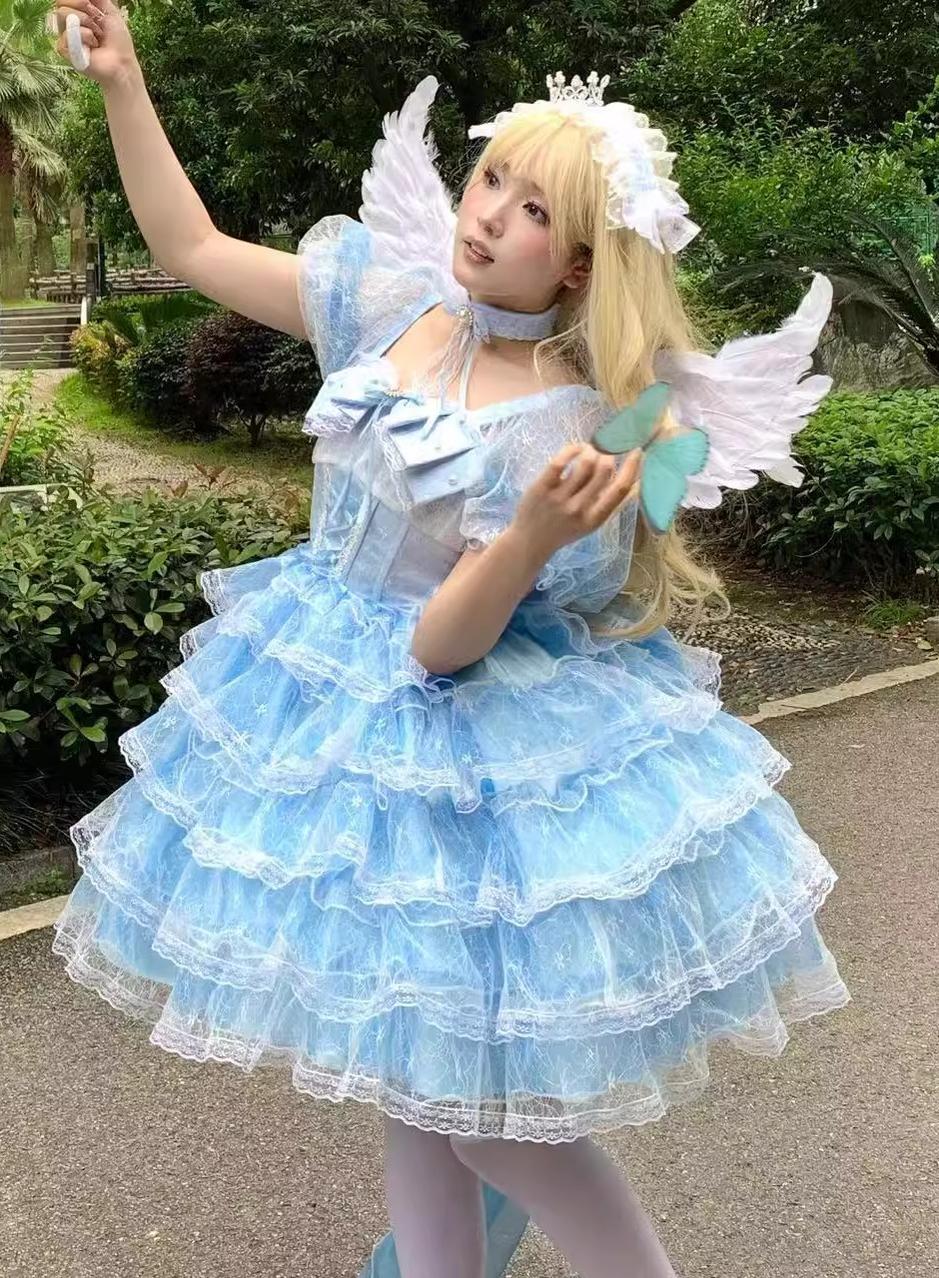 Daydream Whisper~Shisan District~Wedding Lolita OP Suit with Angel Demon Wings